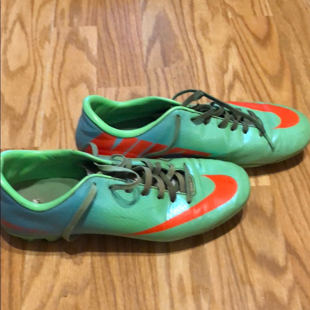 blue and green cleats.